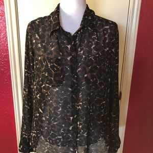 Guess Sheer Leopard Print Long Sleeve Button Down Shirt